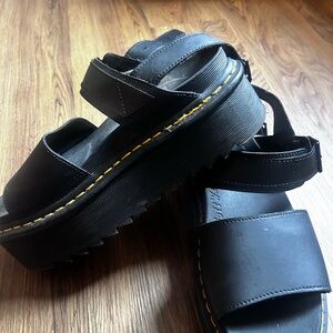 Dr. Martens Black Sandals with Yellow Stitching